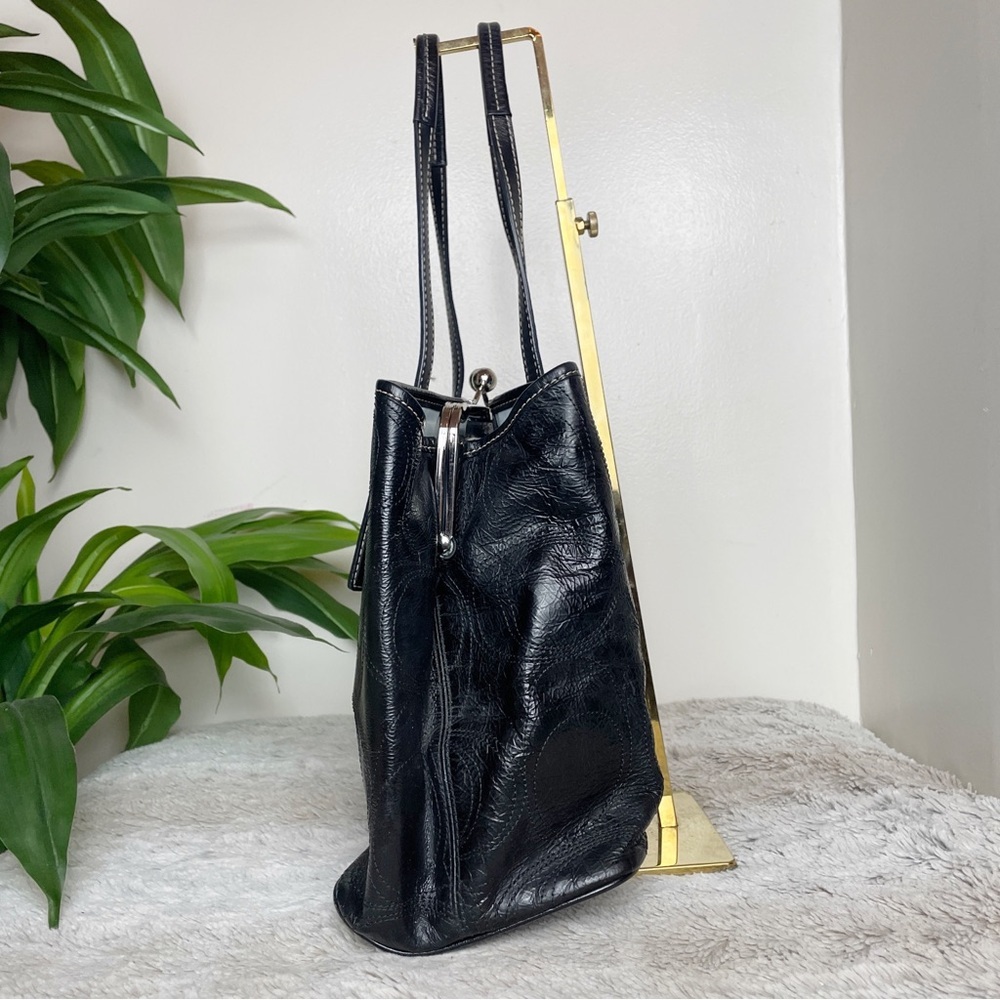 Coach Signature Stitch Leather Framed Kisslock Carryall Black Handbag F15658 - Picture 3 of 14